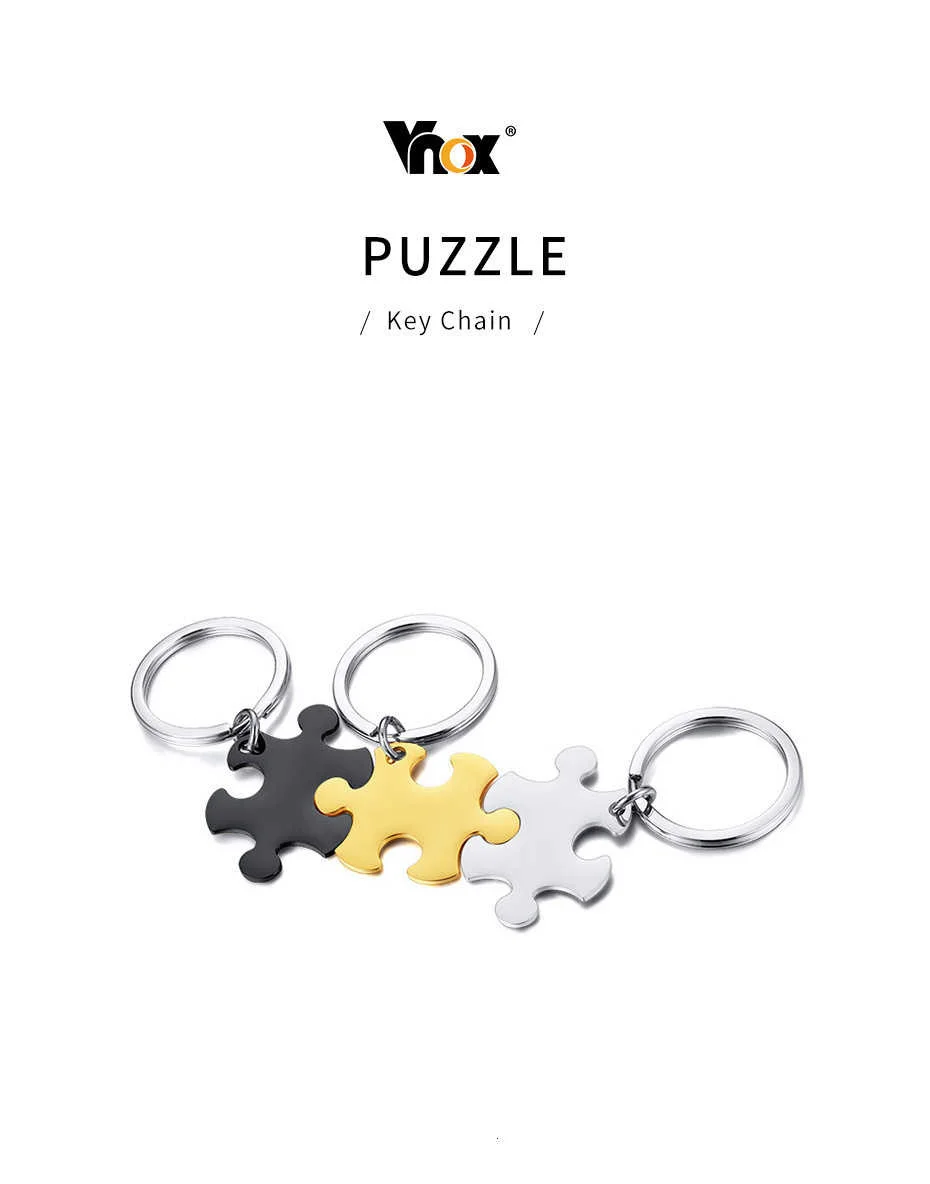 Vnox Freies Kombination Glänzend Puzzle Edelstahl Kay Kette Personalisieren Unisex BFF Beste Freund Fmiliy Paar Einzigartige Schlüssel Ring – Detail 4