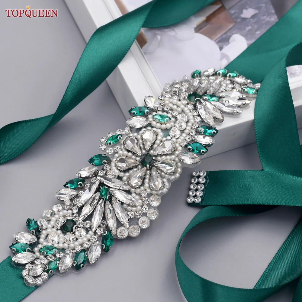 Bridal Waistband Bridal Dress Decoration TOPQUEEN Multiple Styles Green Belt With Diamonds Bridal Wedding Accessories Rhinestone Women Dresses Evening Girdles S30