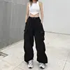 Women's Low Waist Tech Pants, Drawstring, Wide Leg Baggy Trousers, Y2K Streetwear, Oversize Sweatpants, Casual Joggers, 4