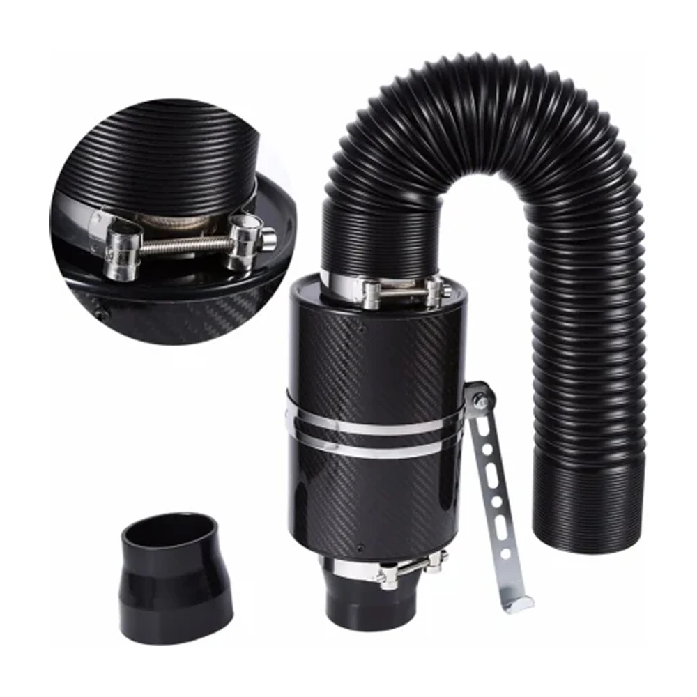Car Filter 1 Set Universal Car 3 inch Carbon Fibre Cold Air Filter Feed Enclosed Intake Induction Pipe Hose Kit