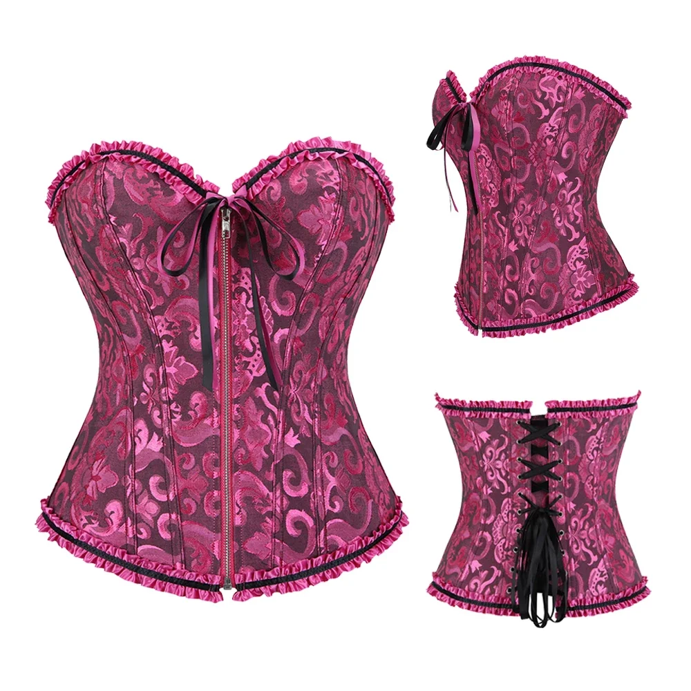 Jacquard viktorianisches Korsett Top Reißverschluss Gothic Bustier Vollbrust Dessous Spitze mittelalterliche Frauen Sexy Vintage Halloween Kostüm – Detail 9