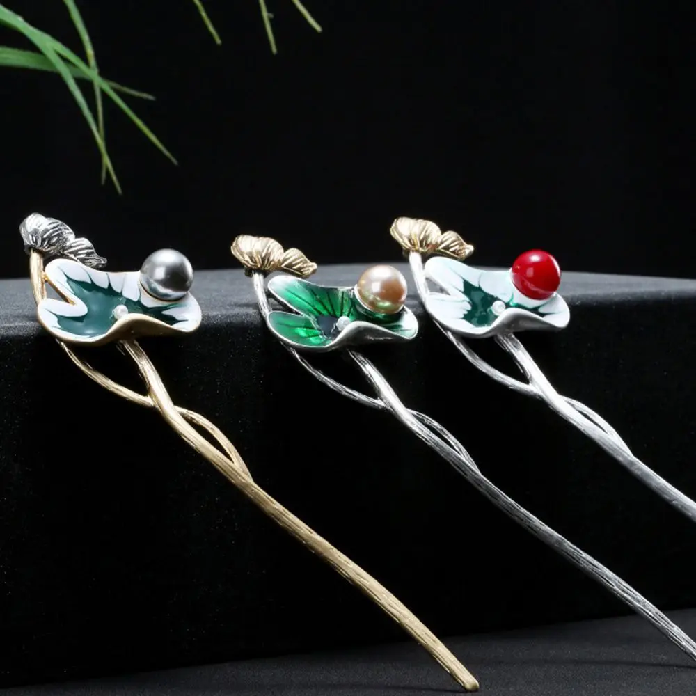 

Classic Female Ladies Disk Hair Male Chinese Style Lotus Leaf Hair Sticks Hair Accessories Pearl Hairpins Women Hair Fork