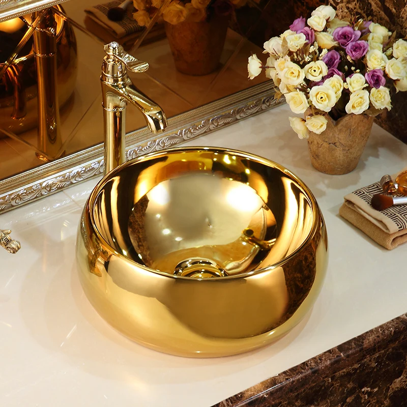

European style personality small size countertop basin gold art basin ceramic wash basin household washbasin washbasin washbasin