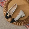 New Temperament Elegant Fashion High-heeled Shoes Women's Shoes Spring Bow Mid-heel Leather All-match Thick-heeled Shoes 2