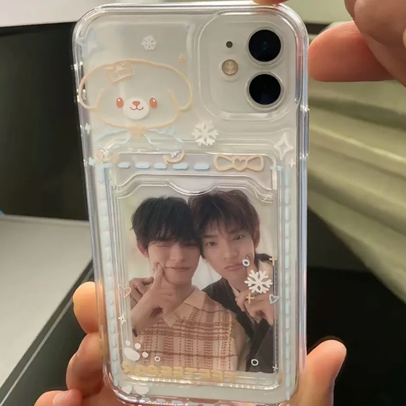 Adorable Line Bear Kawaii Phone Case with Card Slot Cover