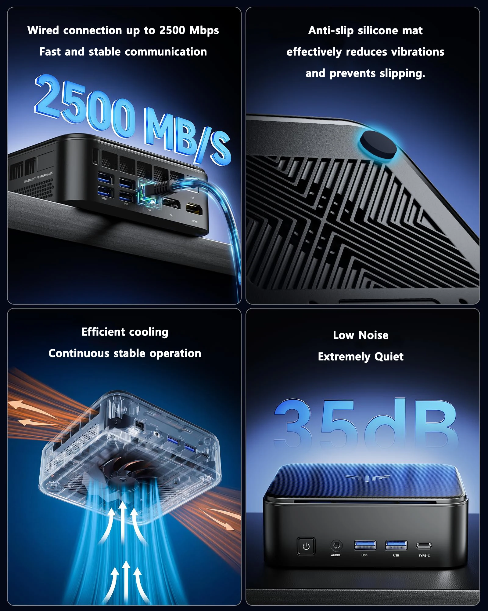 NIPOGI Mini PC with AMD Ryzen 7 7735HS 16GB LPDDR5 512GB M.2 SSD Mini Gaming PC with USB Type-C Supports Triple 4K Display