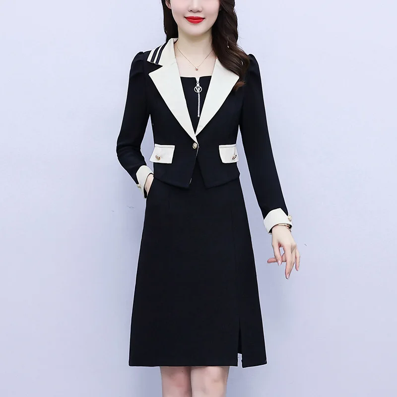 

Office Lady Professional Attire Fashion Tailored Collar Chic Zipper Dresses Elegant Workplace Formal Business Casual Dress