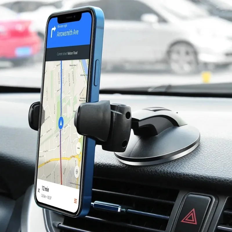Suporte universal para celular no carro, compatível com para-brisa e porta-celular.