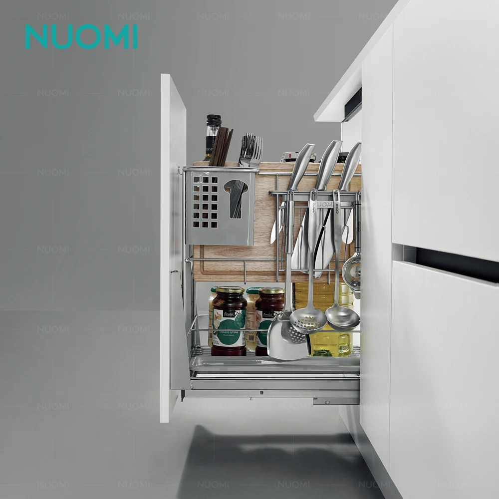 NUOMI Geek Series 300 350mm Metal Kitchen Cabinet Pantry Pull Out Basket Storage Organizer Unit Seasoning Wire Drawers Basket