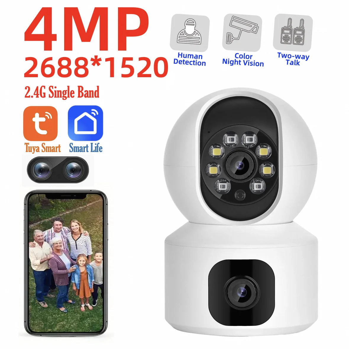 Tuya 8mp wifi câmera ip lente dupla monitor do bebê cor visão noturna humano rastreamento automático vídeo câmera de vigilância em casa inteligente