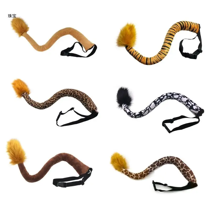 

X5QE 35 Inch Plush Animal Tail Wire Inside Costume Lion Leopard Giraffe Cosplay Props Halloween Jungle Party for