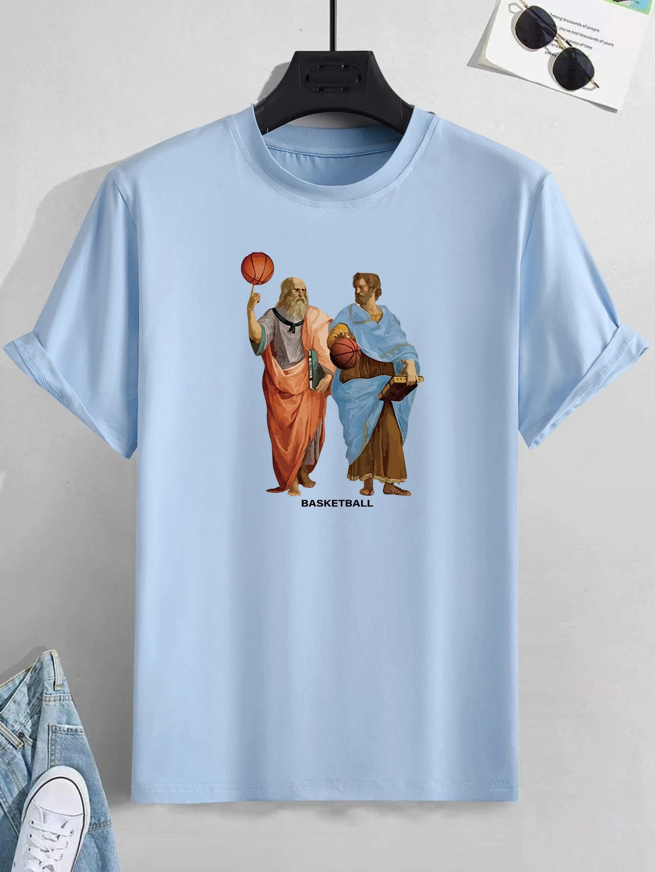 Tricou cu imprimeu amuzant cu bătrân jucând baschet, topuri cu mânecă scurtă și guler rotund, tricou grafic, haine de vară, ținută bărbătească_voghion.com