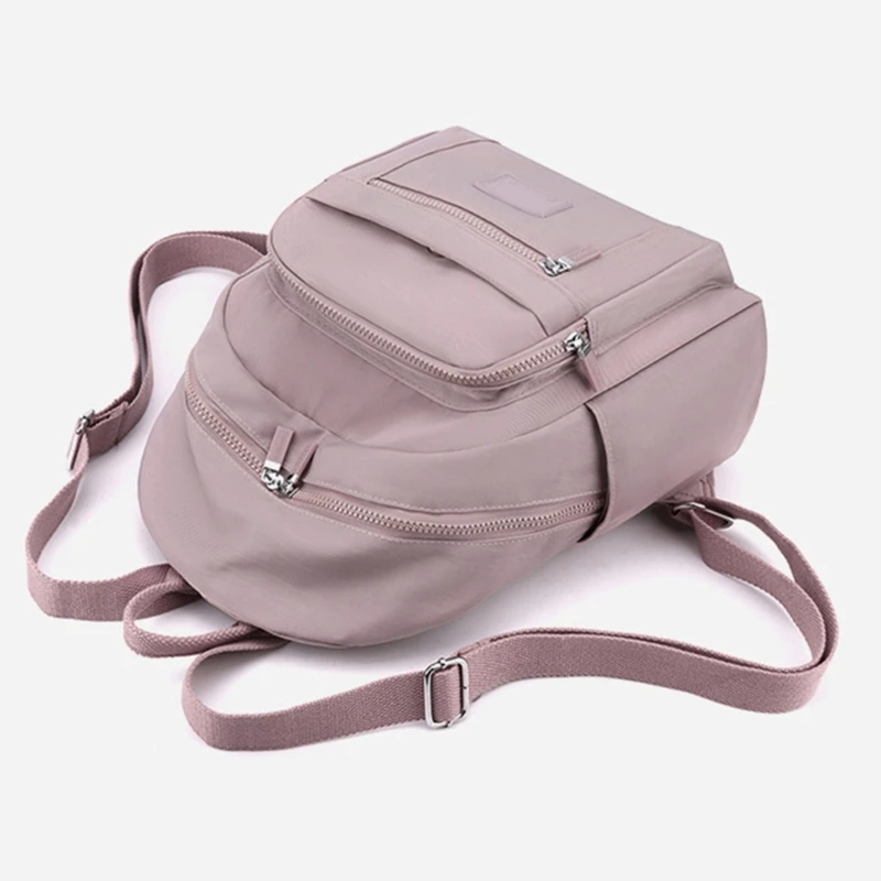 Ergonomic Shoulder Straps Nylon Backpack Solid Color Bag for Students Commuters