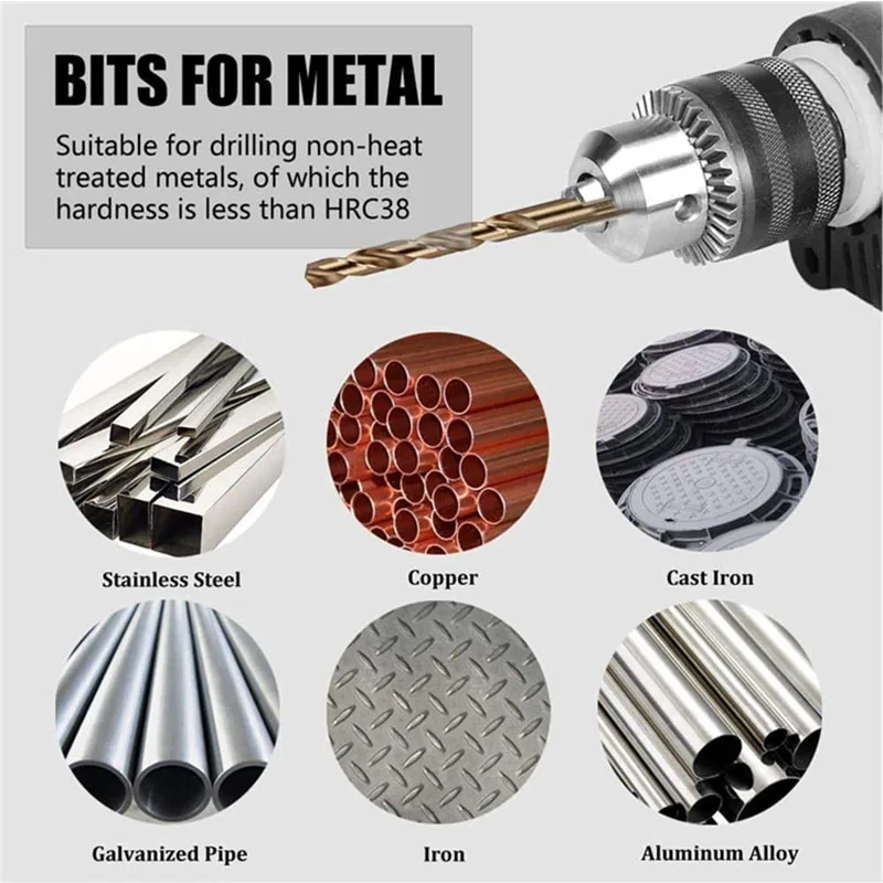 M35 Cobalt Straight Shank Twist Drill Bit Set HSS-Co High Speed Steel Hole Opener Tool for Stainless Steel Wood Metal