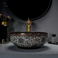 Retro Bathroom Sinks European Ceramic Home Bathroom Washbasins Countertop Basin Small Size 35cm Washing Sink Round Single Sink D 1