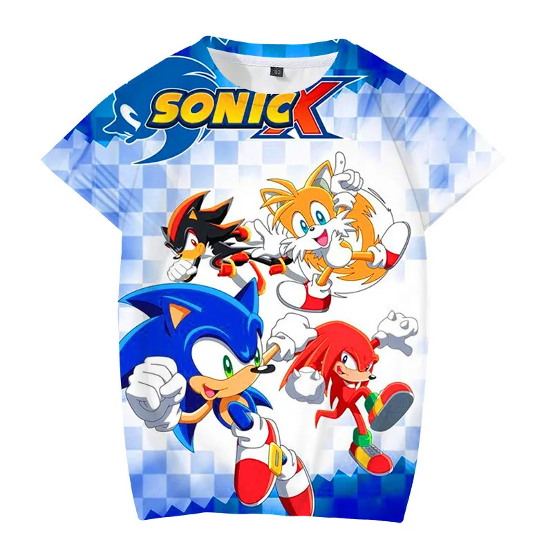 

Digital Printing Cartoon Anime Hedgehog Sonic Round Neck Pullover Short-sleeved T-shirt for Children Summer Boys Girls T-shirts