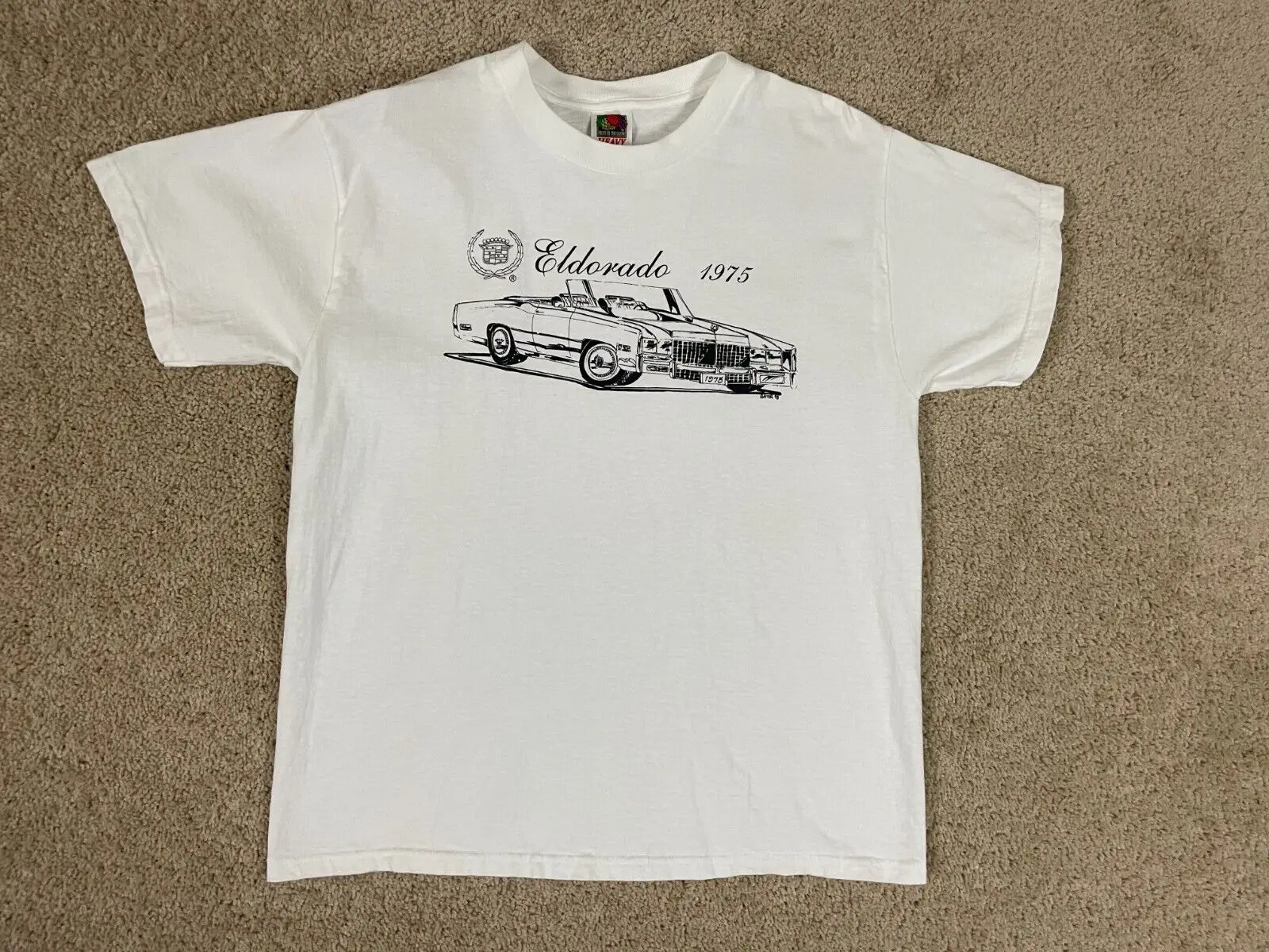 T-Shirt Vintage Fruit Loom White Mens Large Prelaved Heavy Cotton 1975 Eldorado