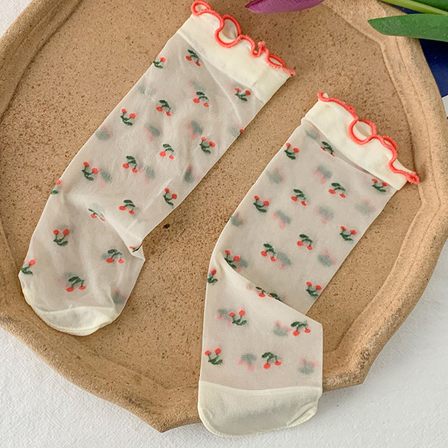 Transparent Crystal Silk Socks Lolita Lace Ruffle Sock Casual Socks Crew Socks Breathable Socks