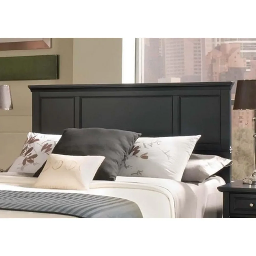 

The headboard features solid mahogany, brush stroke finish, raised panel design, and rich white finish