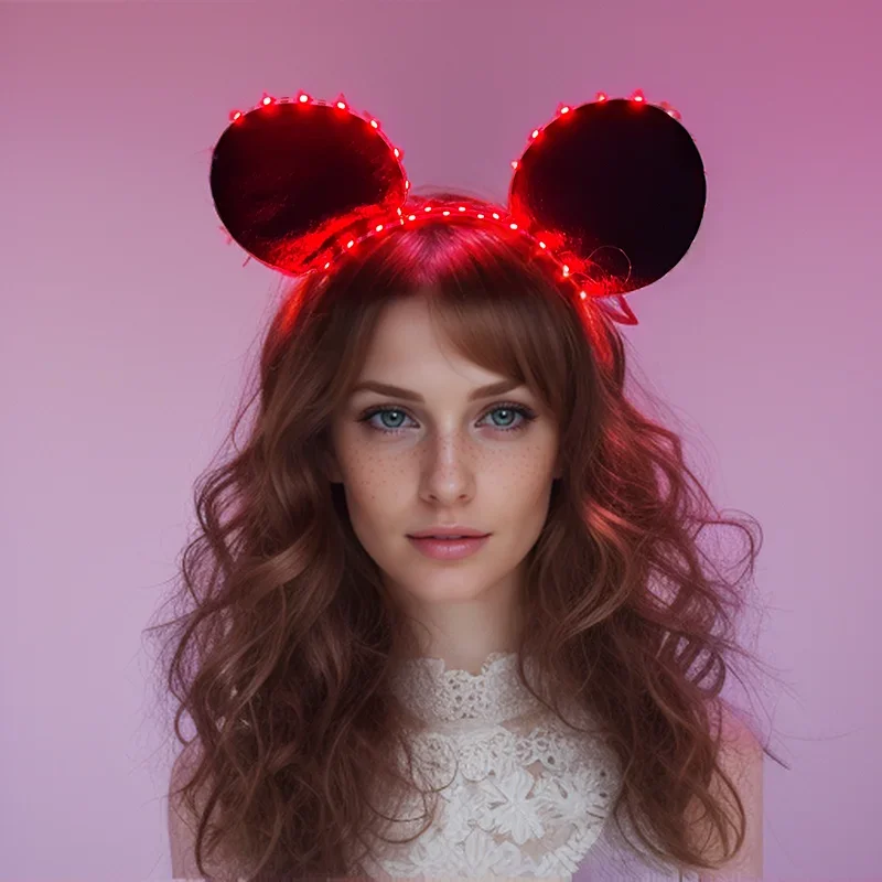 Hair accessories hair headband cartoon LED mouse ears headband for boys and girls birthday party black headwear costume cosplay decoration flashing hairband