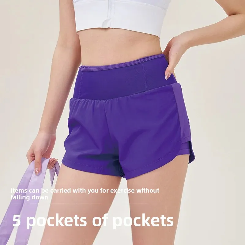 Women's Sports Shorts Marathon Fitness Running Shorts with Back Waist Pocket Quick Dry Yoga Prevent Exposure