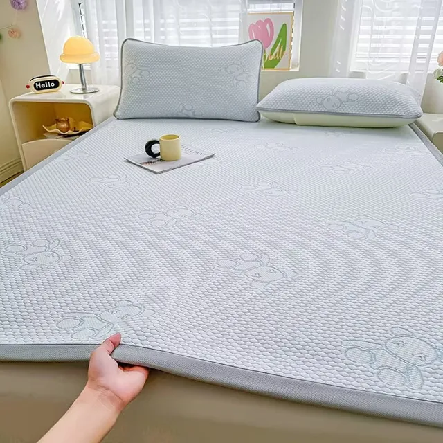 Drap de lit Jacquard en forme d'ours de dessin animé, sensation rafraîchissante, couvre-lit d'été en soie glacée, simple, Queen, King Size, bande élastique, housse ajustée fixe 3