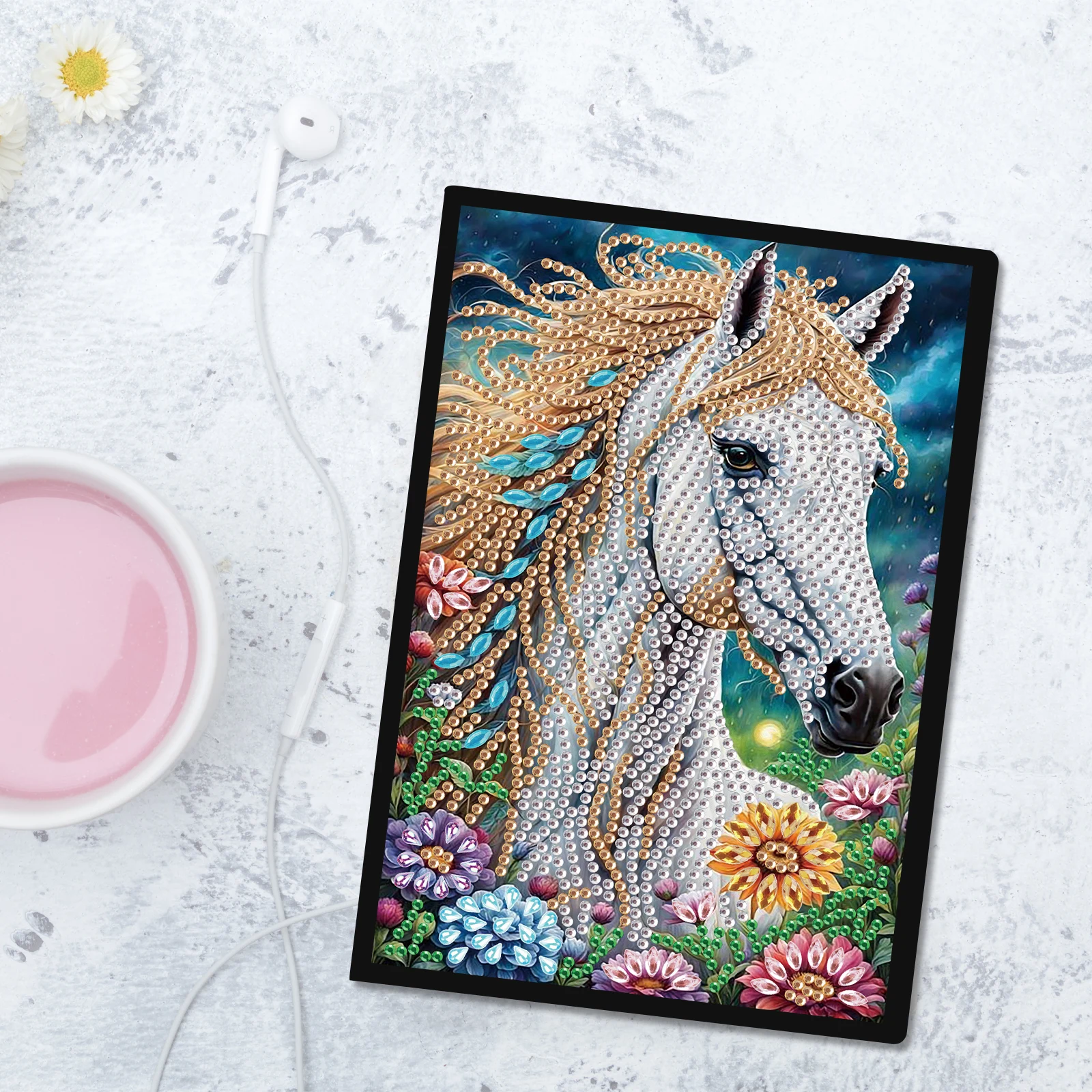 Diamond Art Painting Notebook Kits, DIY White Horse for Adults Diamond Dots Notebook, Journals for Creative Home office Gift 4
