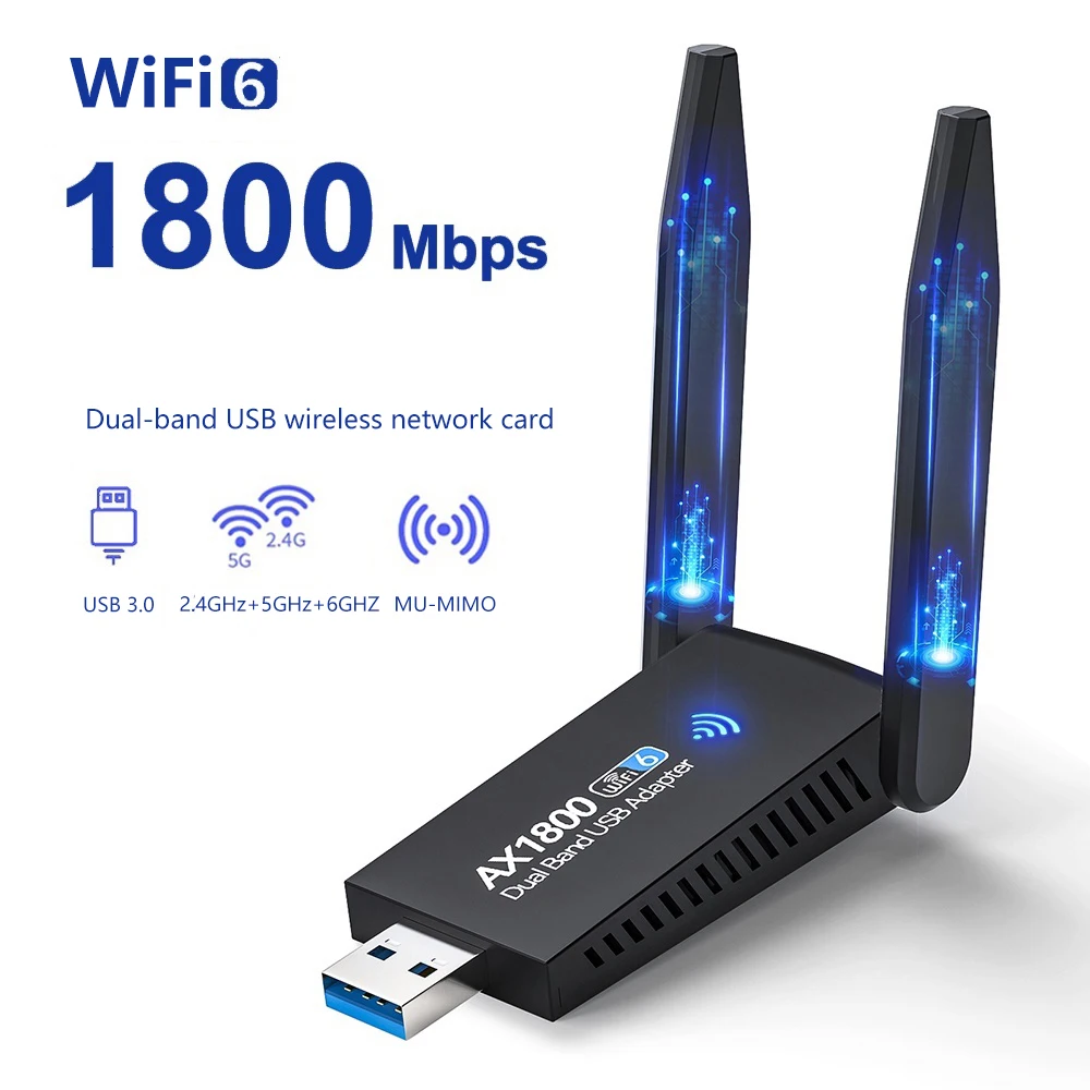 Placa de Rede sem Fio Usb 3.0 Adaptador Wi-fi Banda Dupla Usb3.0 Lan Ethernet Driver Livre Bluetooth5.0 Adaptador para pc 5g 6g 1800mbps