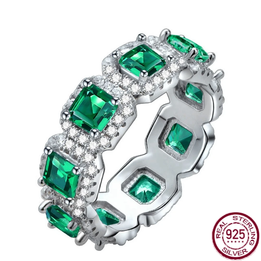 New 925 Sterling Silver Asscher Cut Emerald High Carbon Diamond Classic Ring Fine Engagement Jewelry Wholesale