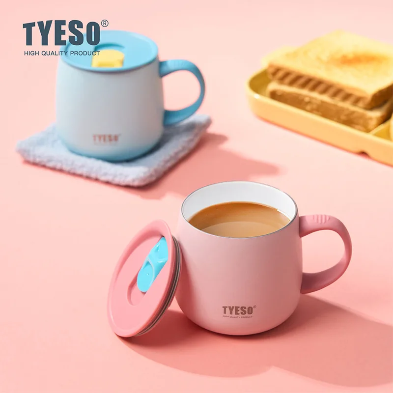 ספל קפה מבודד בוואקום TYESO 355ml, נירוסטה עם ציפוי קרמי, עם ידית ומכסה, לבית ולמשרד, לכוסות שתייה חמות וקרה