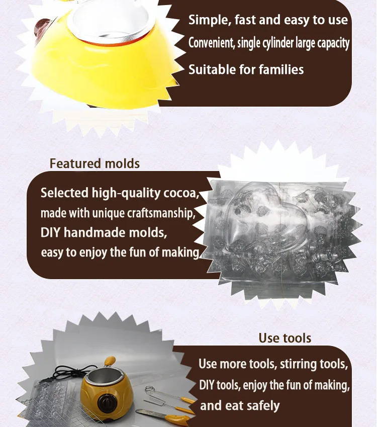 Description Picture 5 of itemHousehold Chocolate Melting Furnace DIY Handmade Chocolate Machine Electric Heating Butter Melting Pot Fondue Mold Baking Tools