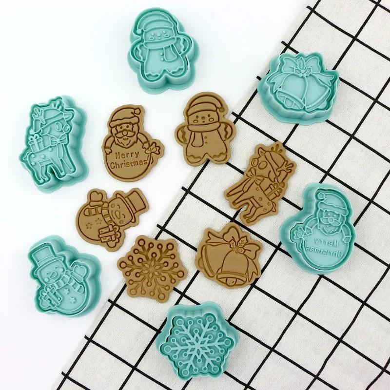 6Pcs Christmas Cookie Cutters Set Santa Snowflake Bell Fondant Embossed Stamp DIY Baking Mold Christmas Party Supplies cookie cutter baking mold cookie mould baking decorating tools cookie maker press kit