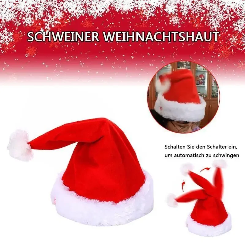 Plush Red Christmas Hat with Music and Dance for Adults