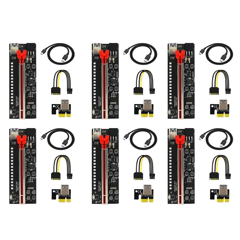 

6 шт., графическое расширение Ver12 Pro PCIE, 1X до 16X, 3528 ярких вспышек