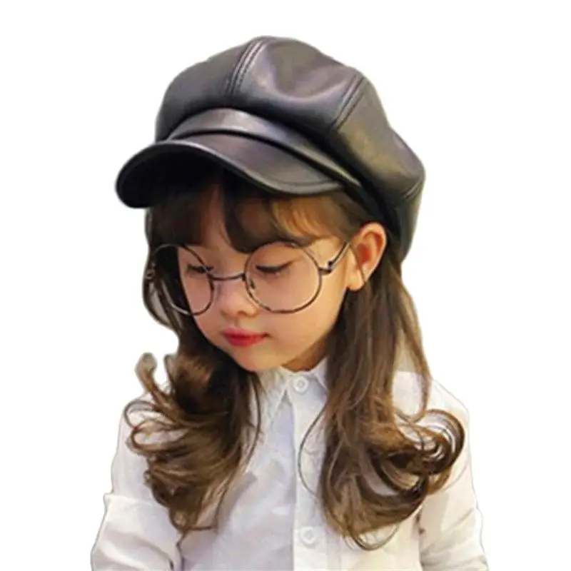 

Baby Kids girls cute faux leather berets Autumn winter princess elegant octagonal artist hats French stylish berets cap gorros