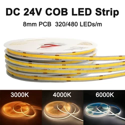 DC24V COB Led Strip Light 8mm Width PCB Flexible High Density RA90 Warm Nature Cool White Linear Dimmable FOB Tape Bar Lightings