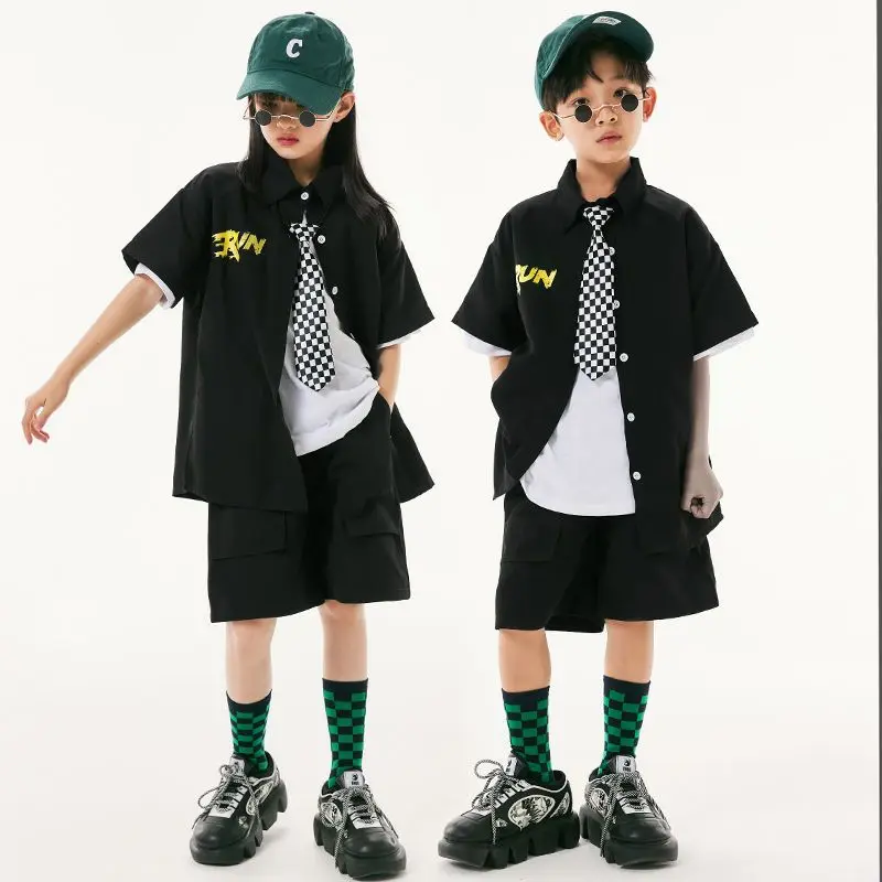 

Streetwear Boys Street Dance Long Sleeve Jacket Loose Joggers Girl Hip Hop Cool Shirt Print Sweat ShortPants Clothes Set Kids