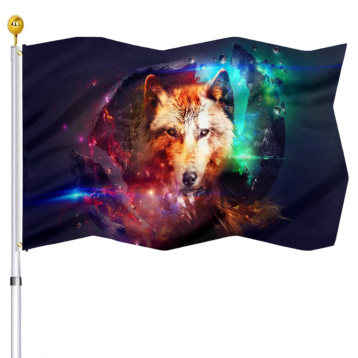 Wolf Flag Vivid Color Space Meteorite Double Stitched Cool Animal Flags Banner Con Occhielli In Ottone House Indoor Outdoor Decor