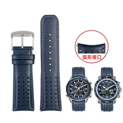 Blue Genuine Leather Watchband Strap with Buckle - 22mm (Blue blue silver)