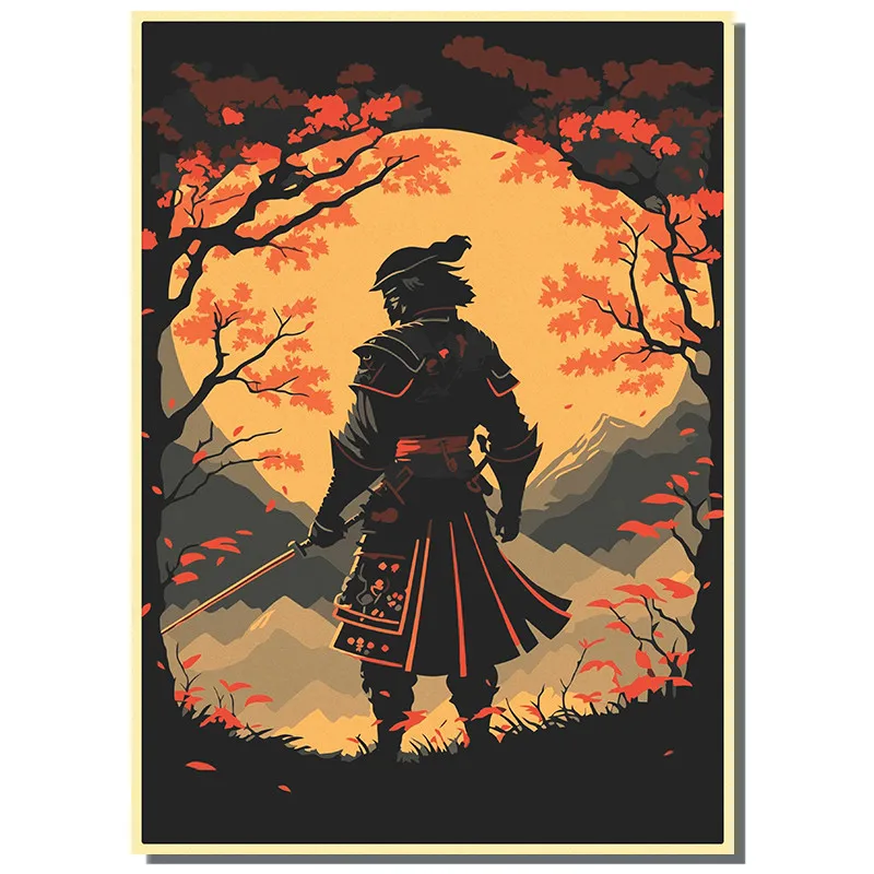 Japan Samurai Kraft paper Poster Home Wall Art Prints Pictures Bedroom Living Room Decor Murals Shop Bar Decoration
