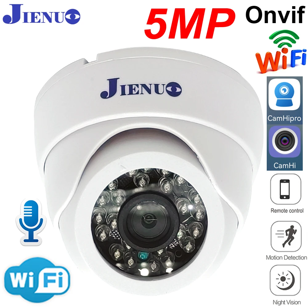 JIENUO 5MP Wifi IP Camera Cctv Security Surveillance Wireless Infrared NightVision Onvif 1080P White Dome Home Cam CamHi CamHipr