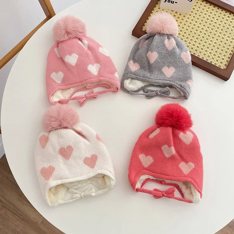 New Children's Knitted Love Hat Scarf Two-piece Winter Baby Padded Warm Two-piece Sets Kids Hat Scarves Sets