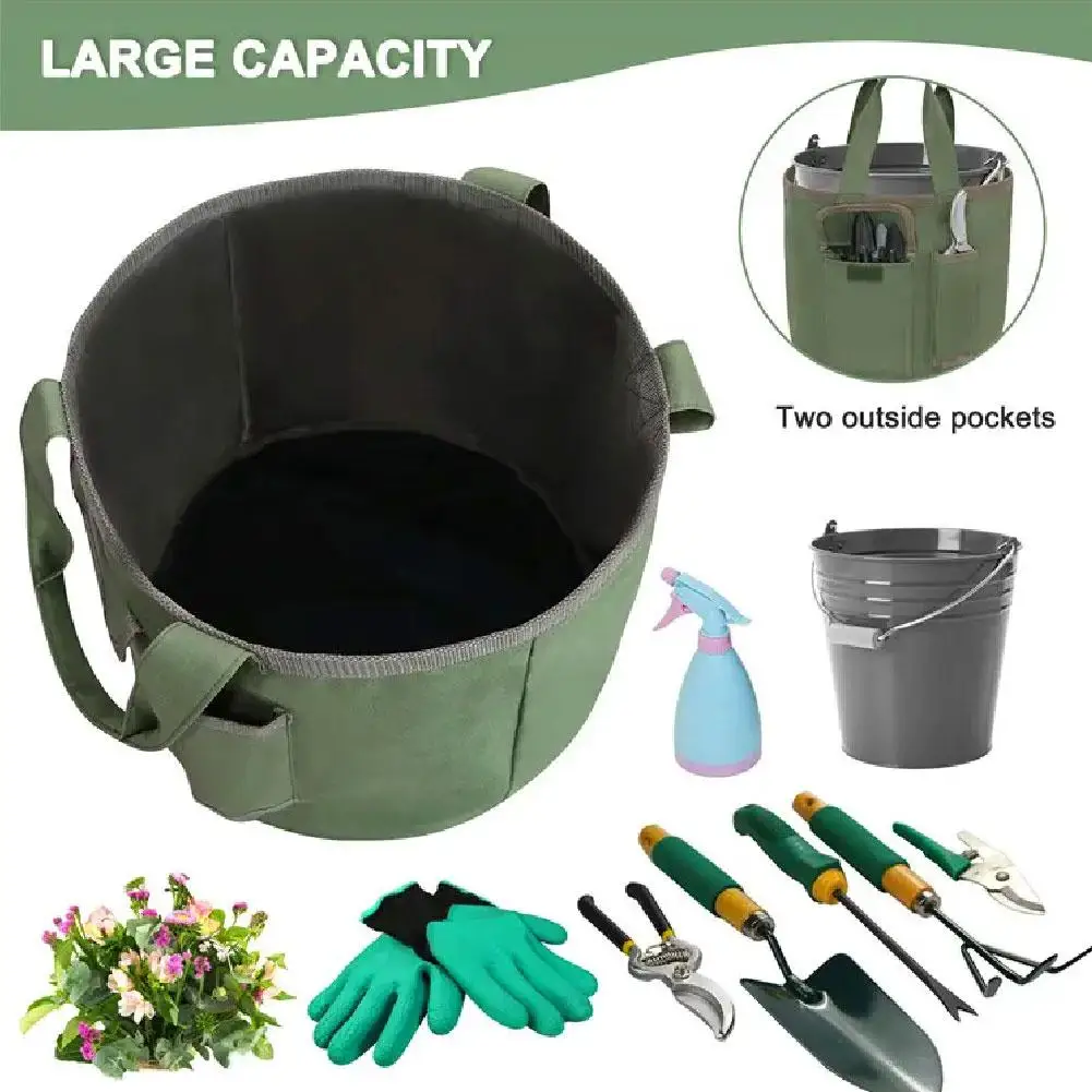 Bucket Bag Garden Tool Kit Gardening Supplies Organizer Canvas Gardening Organizer Tote With Multiple Pockets Waterproof