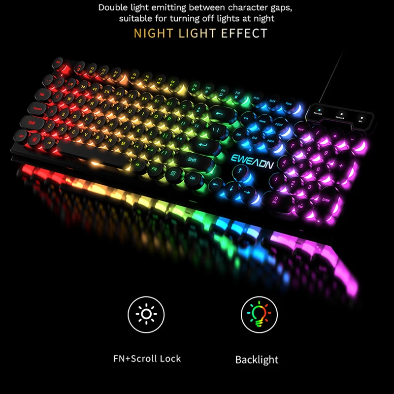 Gamer Keyboard for Dota LOL CS Esports Games Vintage Punk Style Gaming Teclados USB Wired RG Light Multi Media Office Keybord