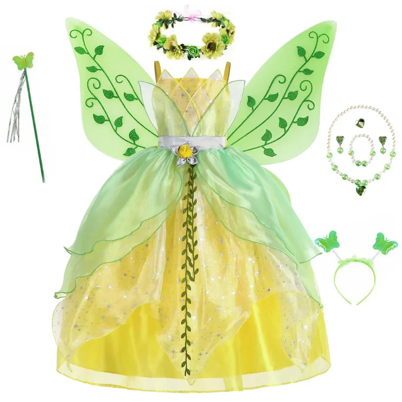 Tiana Dress Girl Black Princess Costume Cosplay Halloween Deluxe Tulle Dress 2-10Yrs Summer Theme Party Outfit Birthday Surprise
