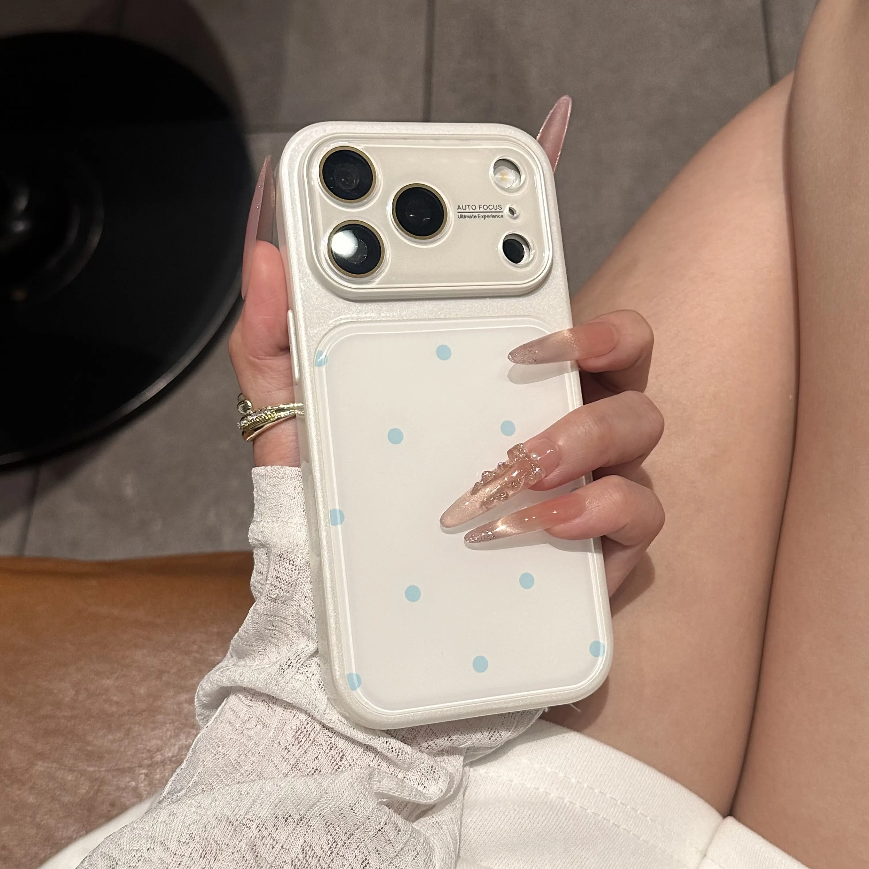 Polka Dot Frosted Phone Case with Large Window Lens Protection and Shockproof Bumper Cover