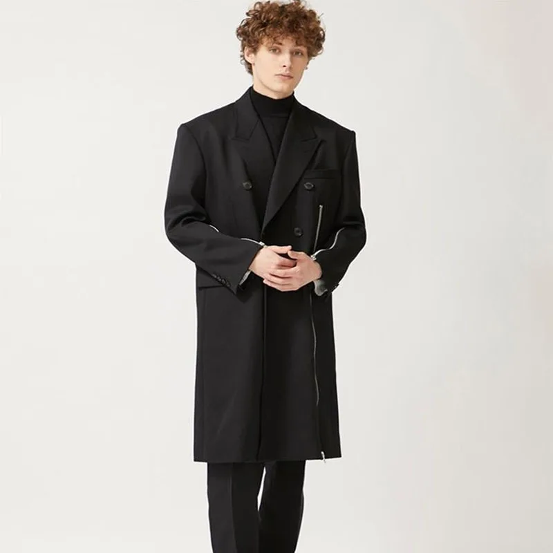 

Men's Trench Coat Spring And Autumn New Medium Long British Style Zipper Spliced Double Breasted Plus Size Trench Coat