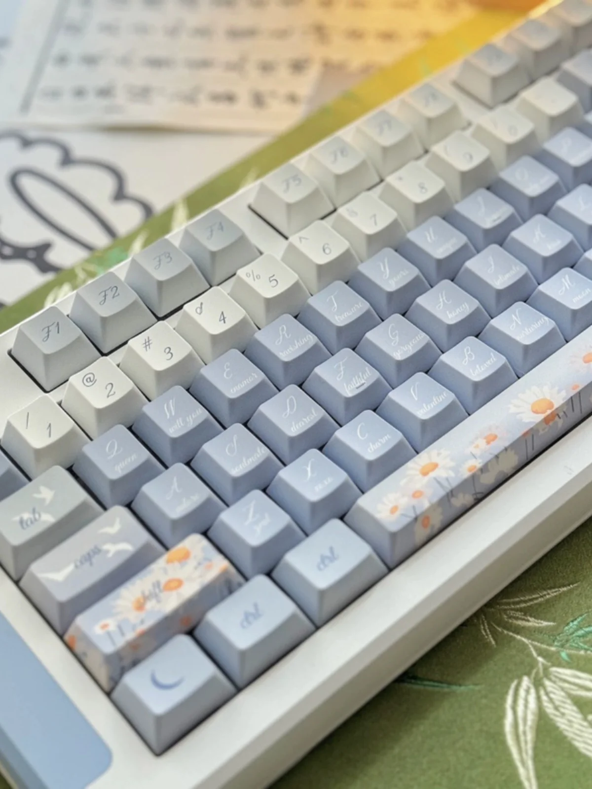 Cinco Lados Daisy Keycap Processo de Sublimação Cereja Pbt Adaptado ao Teclado Mecânico Fresco Azul Verão Primavera 138 Teclas - Imagem 5