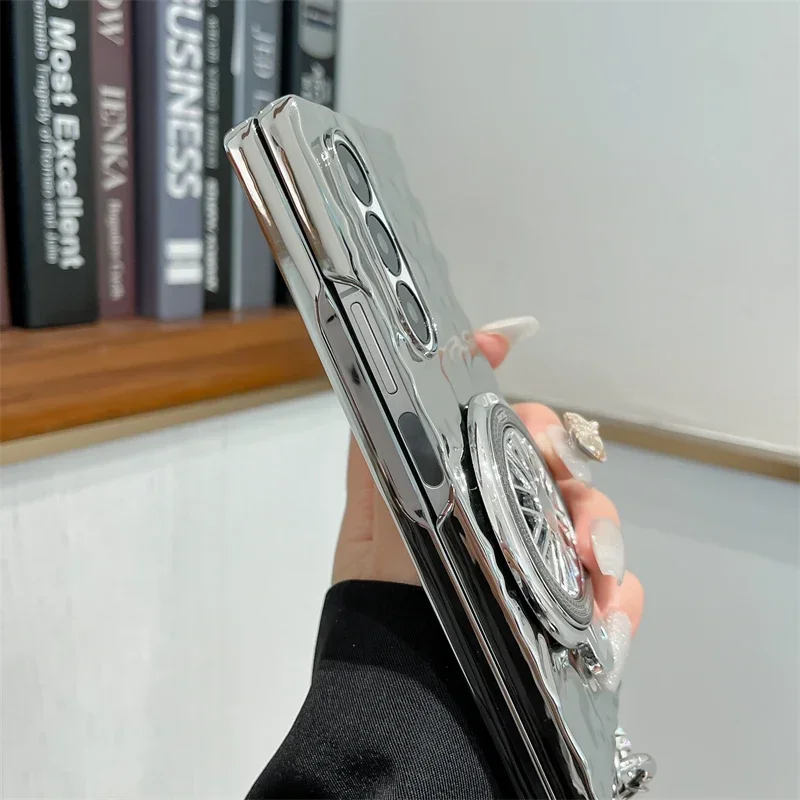 Premium Electroplated Gyroscope Holder Phone Case with Wrist Strap - Hard Shell Cover