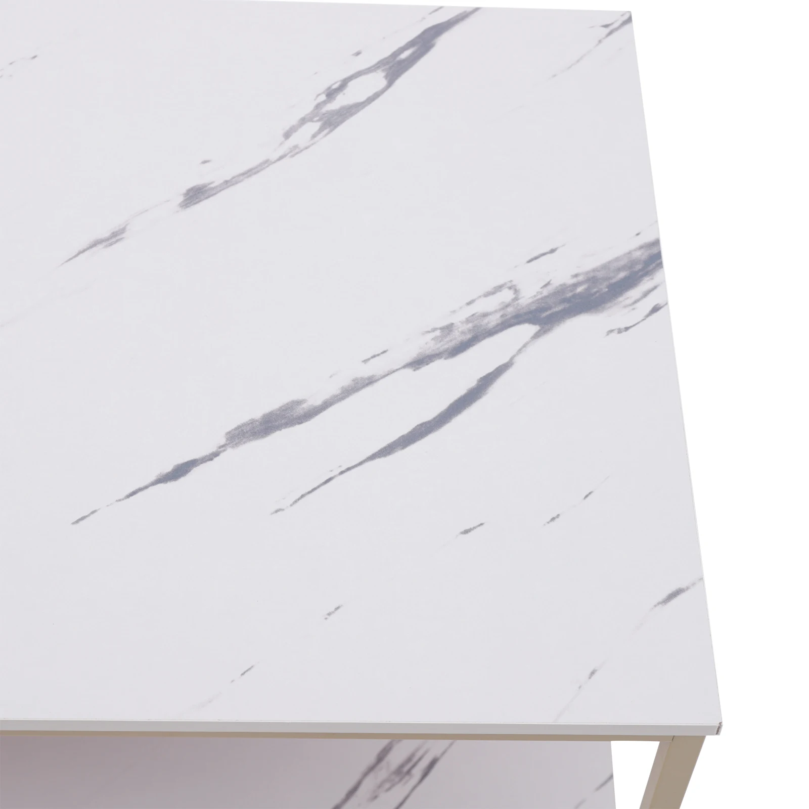 Modern Faux Marble Coffee Table 2 Tier Center TV Table Cocktail Sofa End with Gold Frame for Living Room